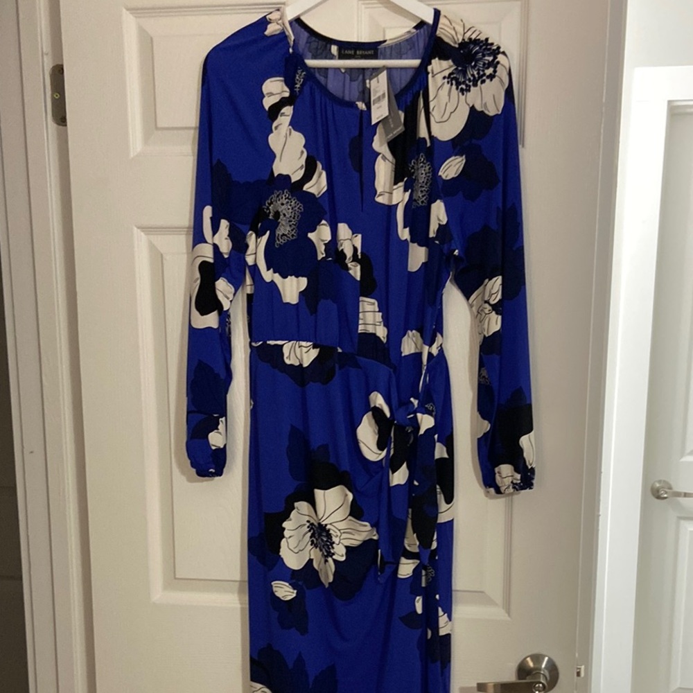 Lane Bryant Blue and White Floral Long Sleeve Dress